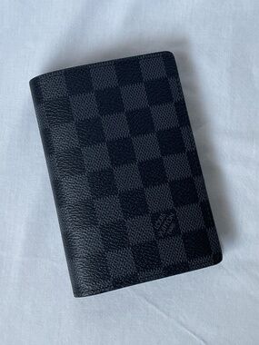 Louis Vuitton Passport Holder Wallet Black Checkered with Box
